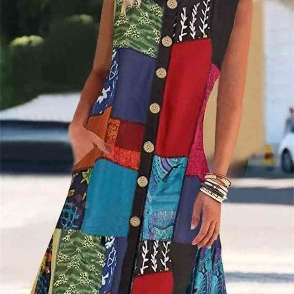 

2020 fashion trend summer women's round neck sleeveless print contrast pocket dress, Black;gray