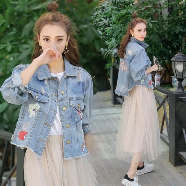 

women's new trendy denim jacket female korean loose spring autumn embroidered cowgirls coat bule, Black;brown