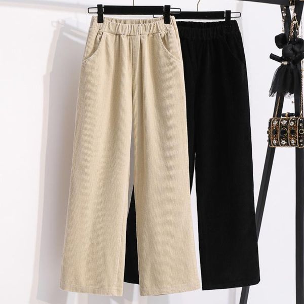 

women's pants & capris corduroy trousers, plus size casual wide-leg pants, winter high-waist loose trousers, Black;white