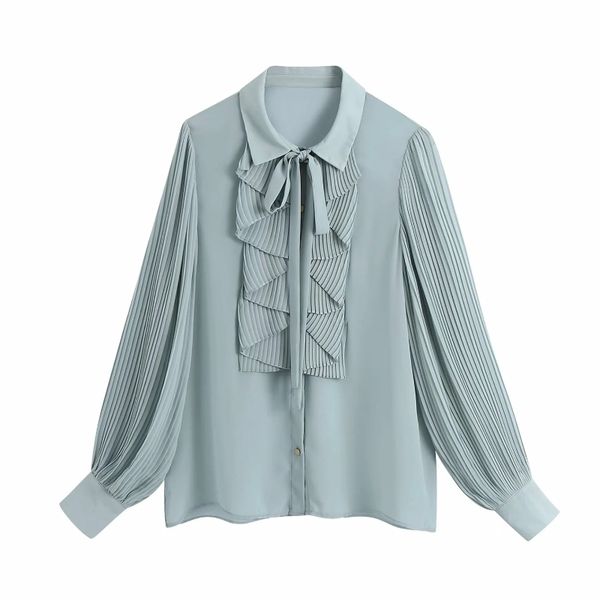 

women cascading ruffle chiffon shirt casual femme pressed pleat lantern sleeve blouse lady loose blusas s8158 210226, Black;gray