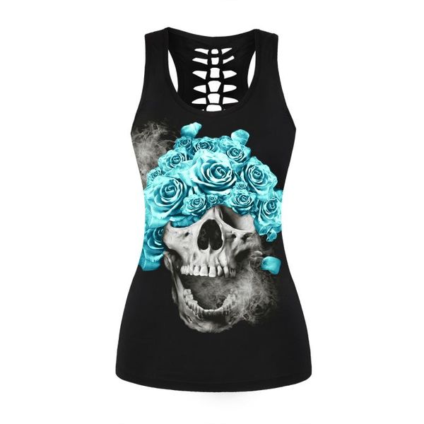 

women's tanks & camis black tank women fashion skull 3d print sleeveless t shirt hollow back vest casual sporting plus size dr, White