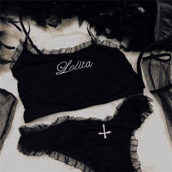 

women lace embroidery camisole cotton pantie 2 pieces suits new lady cute pink black vest beach vacation bikini sets 2021 n, Gray