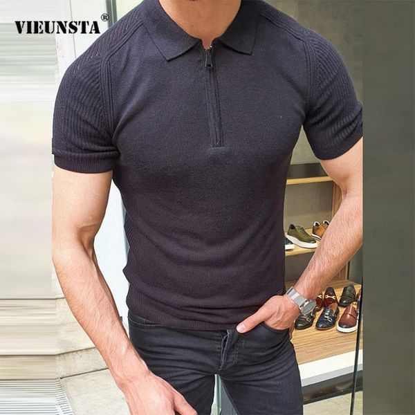 

men's polos 2021 summer fashion shirt men solid short sleeve slim casual zipper turn-down collar mens shirts streetwear, White;black
