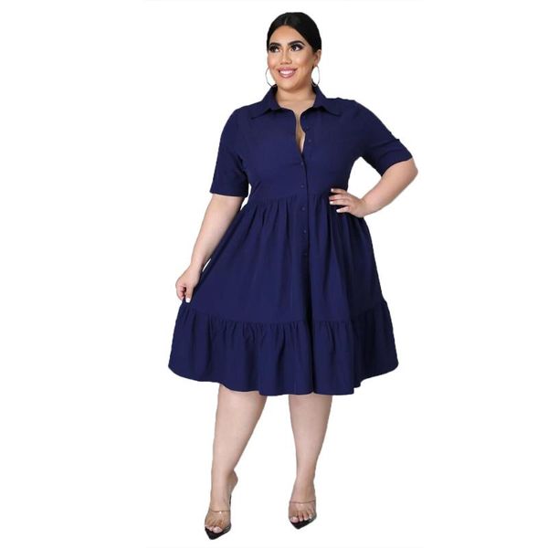 

plus size dresses 5xl shirt dress women summer turn down collar short sleeve solid casual high waist large midi, Black