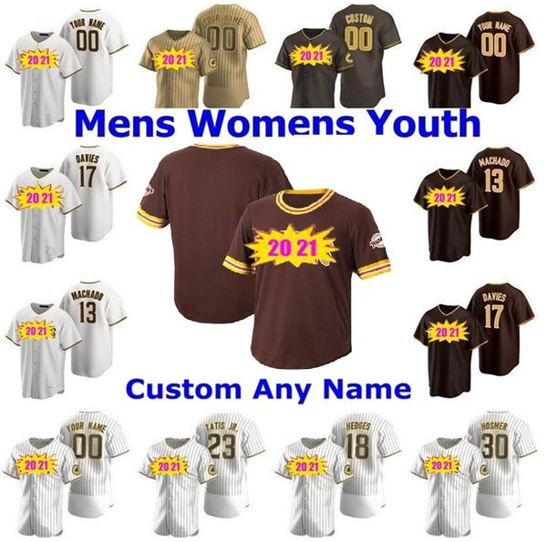 

2020 2021 san diego men women youth kids fernando tatis jr manny machado tony gwynn eric hosmer brown is back padres baseball jerseys, Blue;black