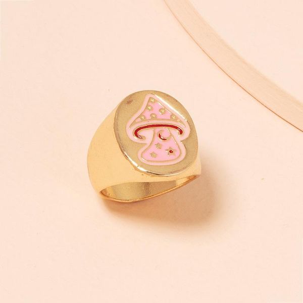 

wedding rings aomu european and american cute mushroom ring female ins style simple pink drip glaze metal for women jewelry gifts, Slivery;golden