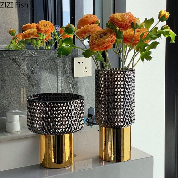 

vases electroplated glass vase gray hydroponics flower pot relief floral arrangement flowers nordic home decoration modern