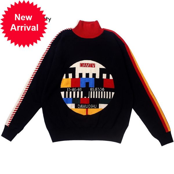 

merry pretty women vintage black sweater jacquard pullovers knitted geometric jumpers thick warm winter turtleneck sweaters, White;black