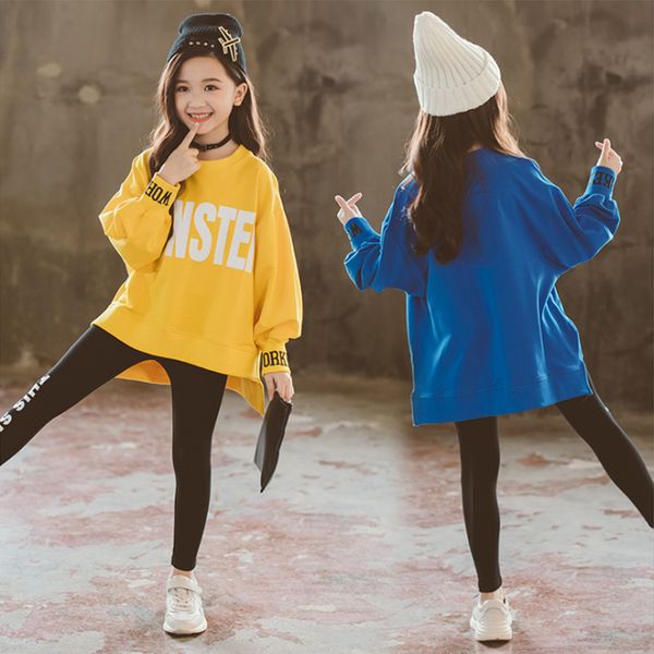 

kids girls clothes sets long sleeve sweater hoodies + girl leggings pants autumn 3 5 7 8 10 12 years baby girl clothes 210225, White