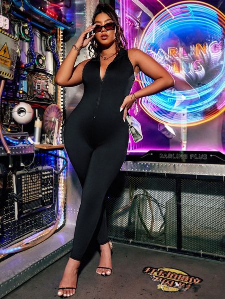 

plus zip front unitard jumpsuit a58l#, Black