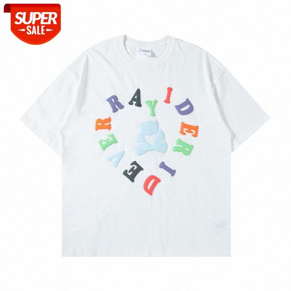 

foam letter printed short-sleeved t-shirt men's street flow loose round neck five-point sleeve half-sleeved #vi43, White;black