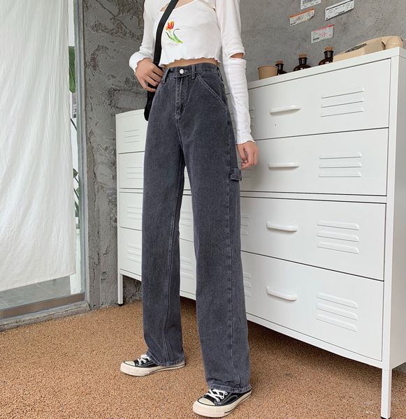 

women's jeans autumn brem pants retro loose waist high jeans ptkr, Blue