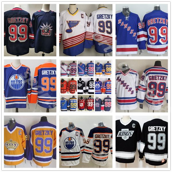 

men ice hockey 99 wayne gretzky jersey men new york rangers st louis blues la los angeles kings edmonton oilers blue white retro vintage 05, Black;red