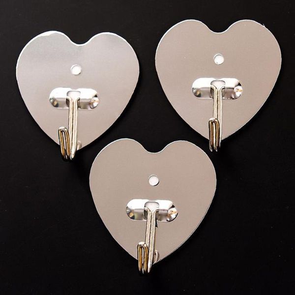 

10 pcs creative metal hooks punch adhesive hooks kitchen bathroom behind the door wall (love heart-shape)