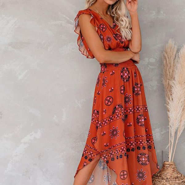 

summer women vintage pattern behavior smocked ruffle midi dress sleeveless red long dresses 2021 fashion clothes for women, Black;gray