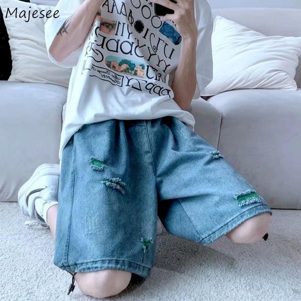 

men's jeans oversized s-3xl hip hop fashion men hole design all-match chic handsome summer streetwear trousers vintage daily ins, Blue