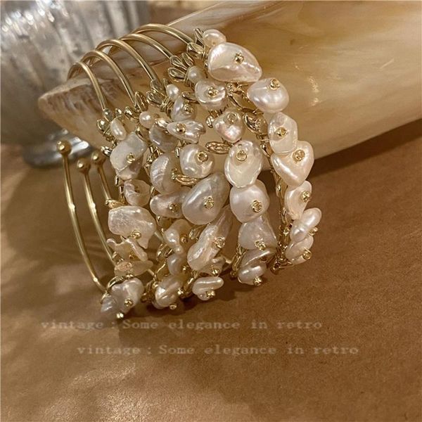 

bangle french retro natural baroque freshwater pearls bracelets bangles for women elegant gold plated fashion jewelry ybr577, Black