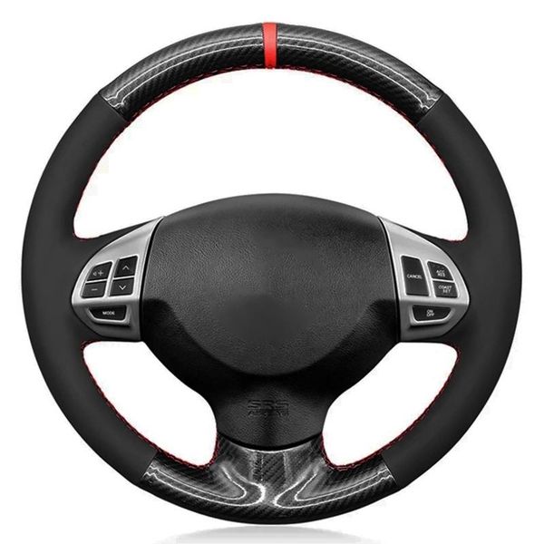 

steering wheel covers car cover black carbon fiber suede for mitsubishi lancer x 10 2007-2021 outlander 2006-2013 asx 2010-2013