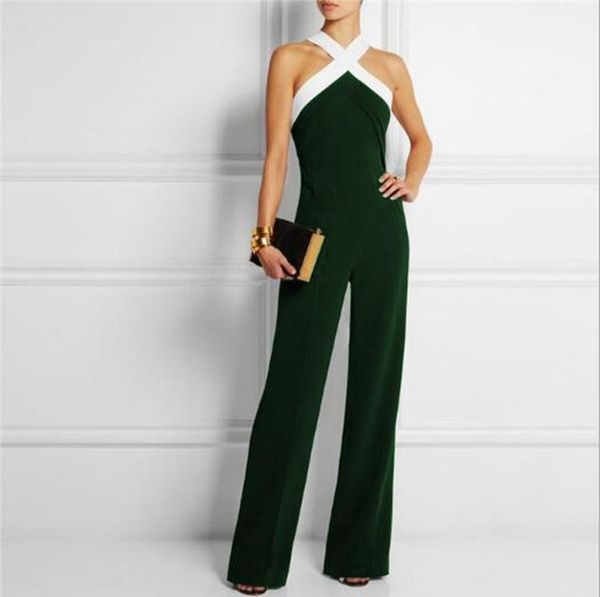 

women's jumpsuits & rompers female models leak-shoulder patchwork waist jumpsuit strap womens sleeveless casua overalls, Black;white
