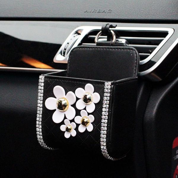 

car organizer flower crystal outlet air vent trash box for auto mobile phone holder pouch hanging storage bag styling