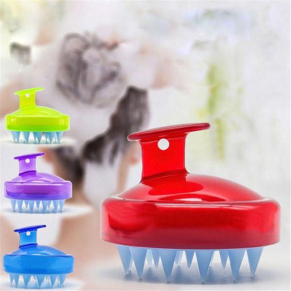 

hair brushes comb handheld 4 colors silicone scalp shampoo massage brush washing shower head mini meridian wide tooth, Silver