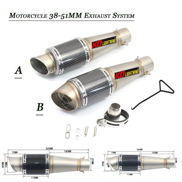 

motorcycle exhaust system 51mm headed removable db killer muffler pipe 360mm length vent stainless with carbon fiber