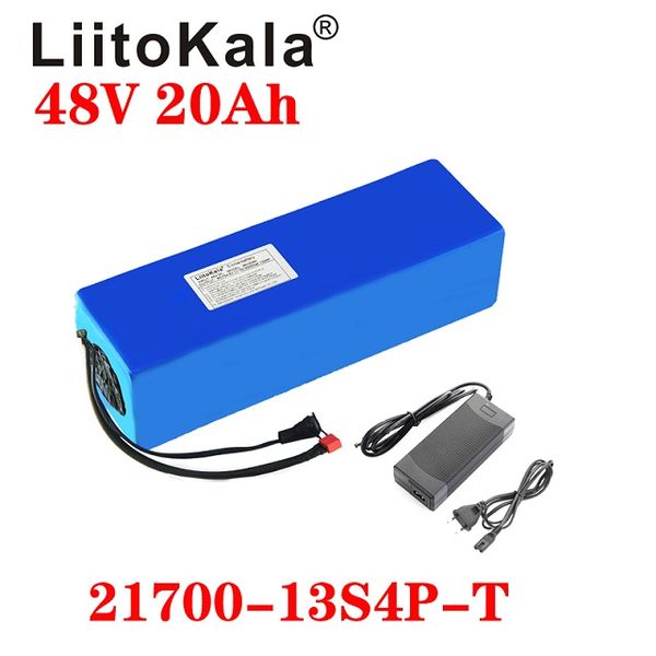 Bateria de lítio Liitokala 21700 48V 20AH XT60 XT90 T Plug 5000mAh 13S4P 500W Scooter Bicke Battery com carregador
