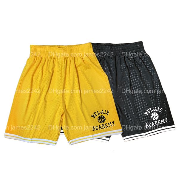 

the fresh prince of bel-air basketball shorts #14 will smith academy movie version yellow black embroidered stitched size s-2xl
