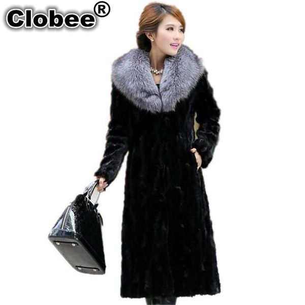 

women's fur & faux 2021 6xl winter luxury women spliced mink coat collar loose big yards thicken warm long section outerwear a1273, Black