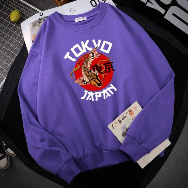 

men's hoodies & sweatshirts tokyo koi fish printed men hoodie autumn fleece hoody hip hop crewneck sweatshirt loose warm oversize pullo, Black