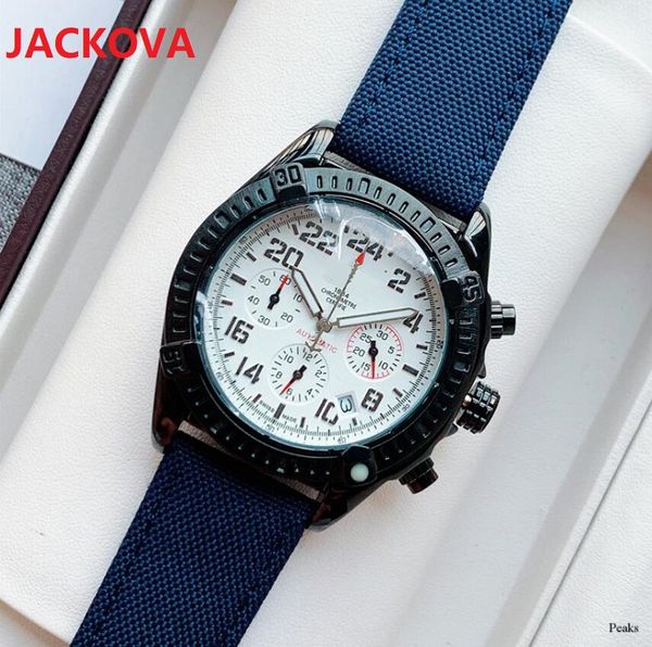 Herren-Multifunktionsuhren, 43 mm, hochwertiges japanisches Quarzwerk, Stoffarmband, Herrenmode, Business-Uhr, Reloj Hombres
