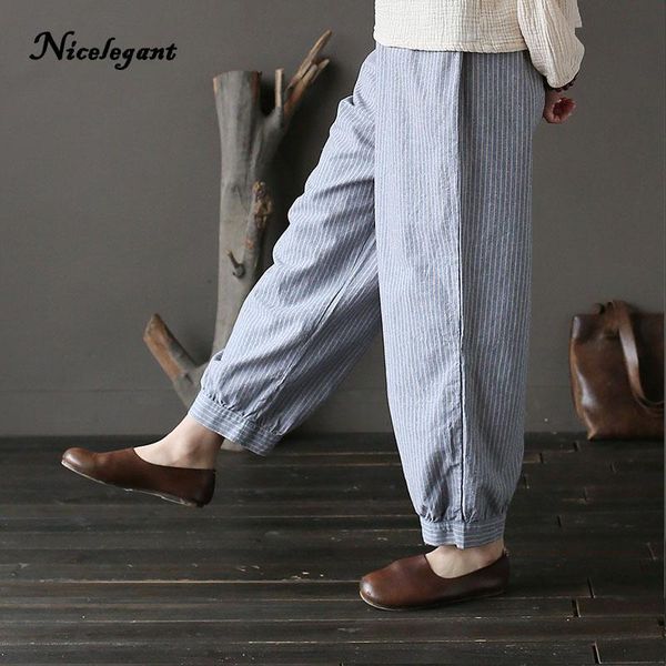 

women's pants & capris vintage loose women striped casual brief spliced female harem girls original 2021 spring summer soft, Black;white