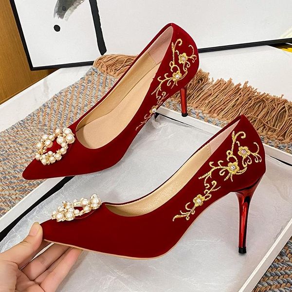 

dress shoes 2021 fashion wine red chinese bridal high heels, Black