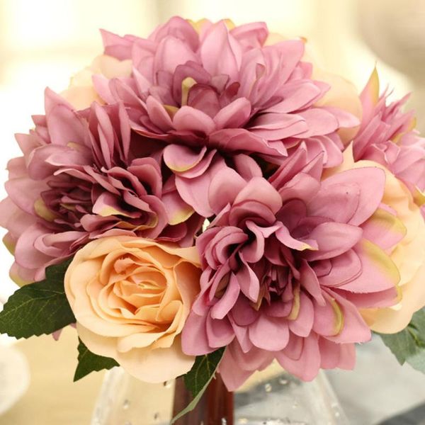 

artificial flowers dahlia silk flower bouquet wedding decoration home partydecorative flowers
