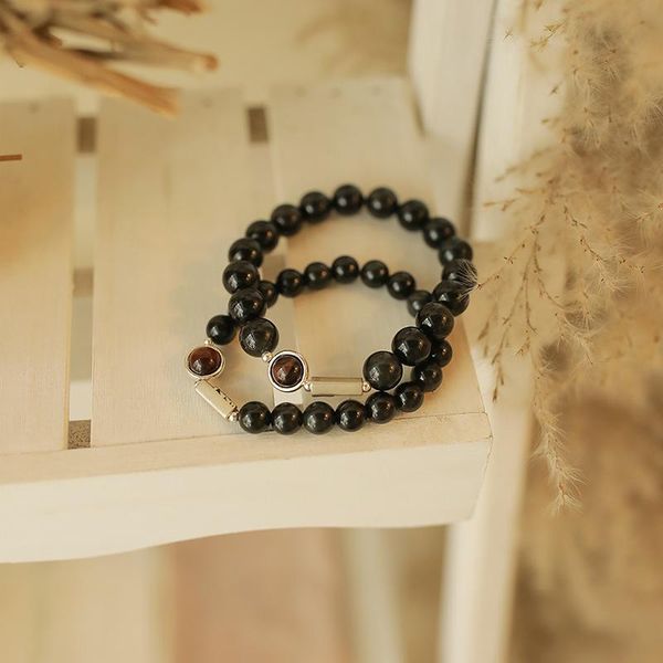

beaded, strands 1 pair imitation obsidian couple bracelet creative personality eacher magnetic retro matching jewelry gift party, Black