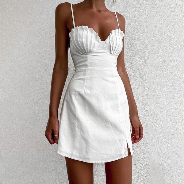 

2021 summer dress women spaghetti strap vintage corset mini dress beach party casual white dresses, Black;gray