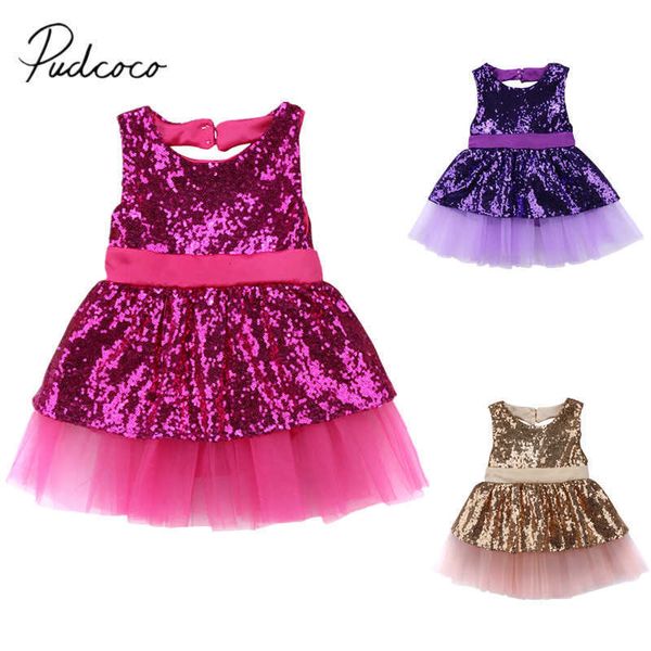 Brandneue Prinzessin Kinder Kleinkind Kind Kind Baby Mädchen Pailletten Kleid Party Kleid Brautkleid Backless Bogen Formale Kleider Q0716