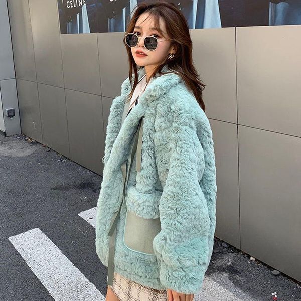 

women's fur & faux lamb wool coat female autumn winter korean version 2021 warm short plus cotton thickened plush, Black
