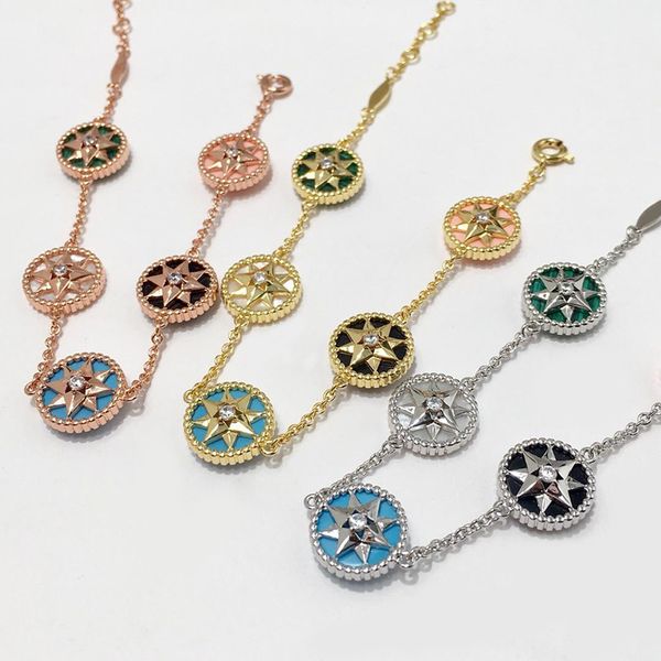 

trendy fashion trend jewelry fashion rose gold silver lucky compass star anise star flower bracelet&bangle for woman, Black