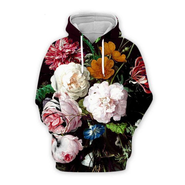 

men's hoodies & sweatshirts autumn male fashion woman 3d pink hoodies/peony complete flowers printed casual with / 9tet, Black