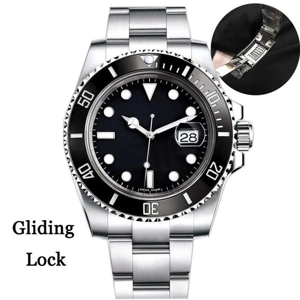 

gliding lock mens watch ceramic bezel 40mm sapphire automatic mechanical 2813 movement stainless steel luminous waterproof watches