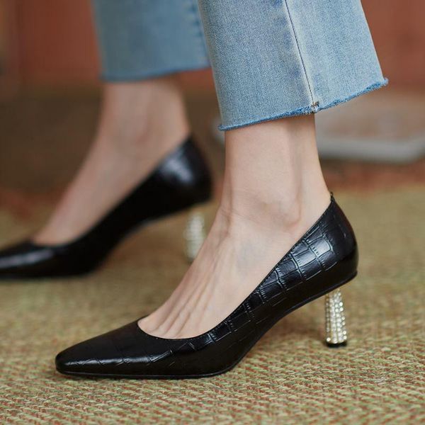 

dress shoes beautiful heel design real genuine leather women heels spring fashion brand party high, Black