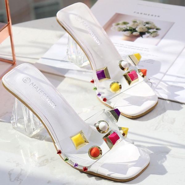 

slippers outdoor 35-46 fashion crystal square heel summer women casual shoes, Black