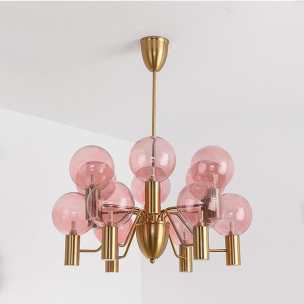 

pendant lamps nordic led glass lustre chandeliers modern restaurant hanging ceiling pink light luxury living room chandelier lighting