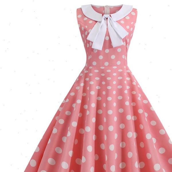 

pink polka dot print vintage dress summer retro 50s 60s peter pan collar pinup rockabilly party office dress 2021 vestidos, Black;gray