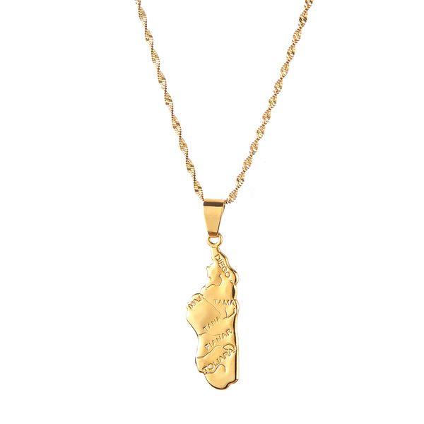 

trendy gold color madagascar map pendant necklace malagasy maps chain jewelry, Silver