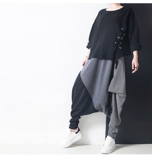 

women's pants & capris wide-legged casual with a ribbon cut-off female pants loose baggy streetwear women's 2021 spring high-waist, Black;white