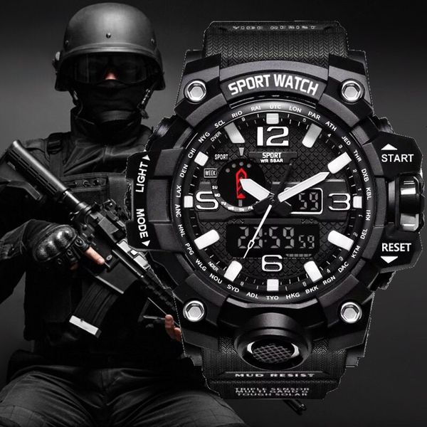 

wholesale new g style shock men military display wristwatch fashion digital sport watch chronograph alarm waterproof quartz watches, Slivery;brown