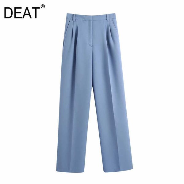 

[deat] fashion spring autumn high waist solid color temperament simple loose women's straight leg pants 13c062 210527, Black;white