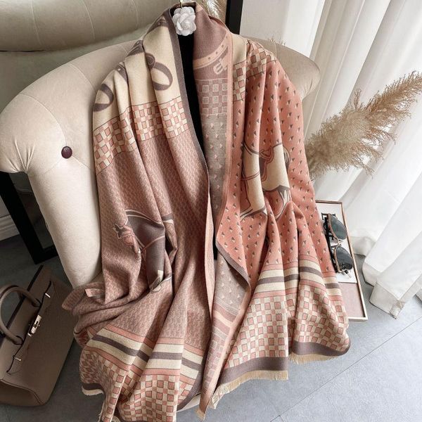 

scarves 2021 female horse scarf cashmere shawls autumn winter warm thick blanket women animal print foulard wrap echarpe hijab, Blue;gray